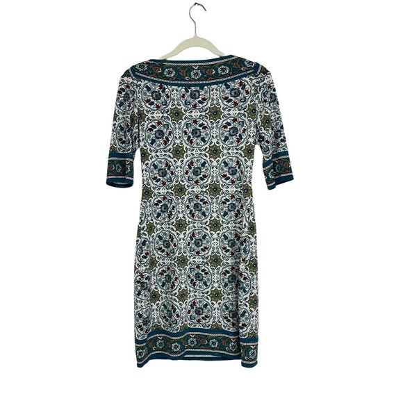 Max Studio Teal Geometric Shift Mini Dress Short Sleeve Boat Neck Women's Size S - Picture 2 of 6